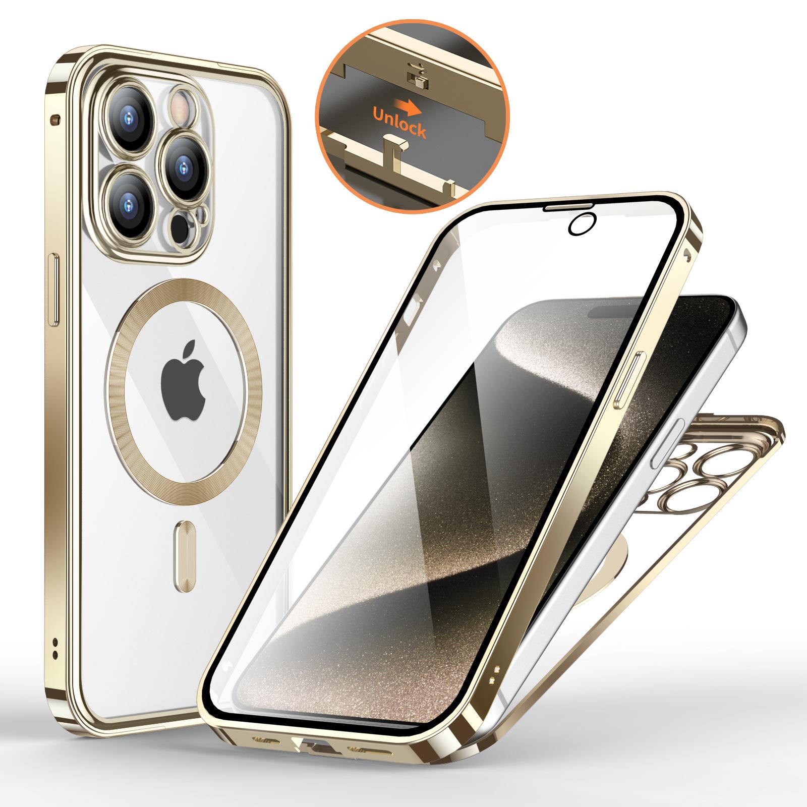 

Для iPhone 15 14 Pro Max 360 ° все включено защитные чехлы магнитная безопасность беспроводная зарядка алюминиевый сплав защитные чехлы For iphone 15 Pro