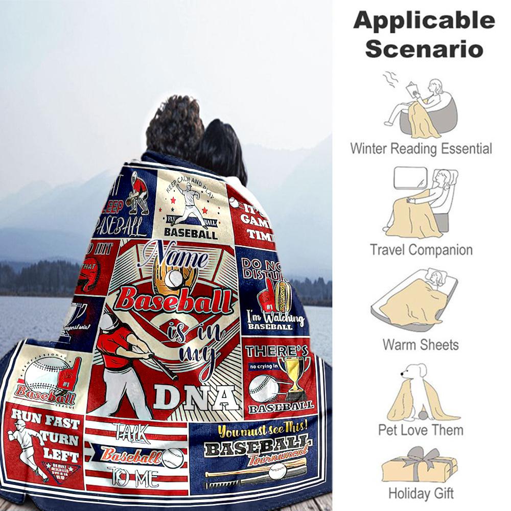 Baseball Style Personalized Name Blanket Throw Personalized Blanket Soft & Cozy Great for Bed Picnics Nap Seaside Ideal for All Seasons