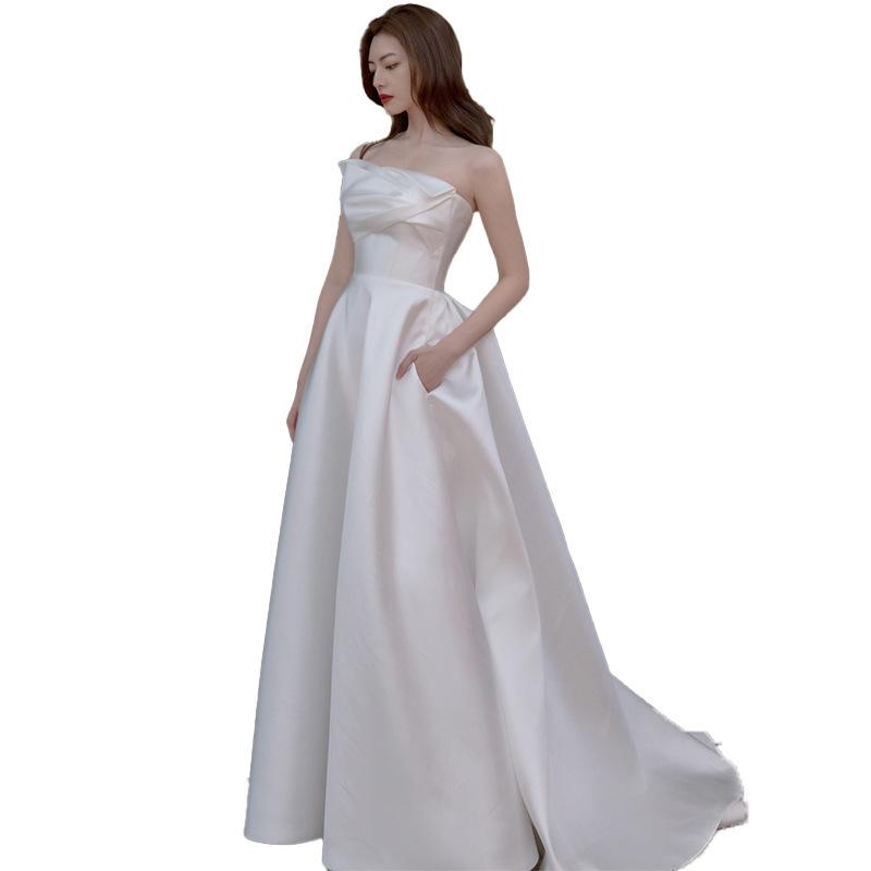 Bridal Tube Top Light Wedding Dress Simple White Satin Korean Welcome Dress Travel Photo Light Wedding Dress Mori Trailing Dress