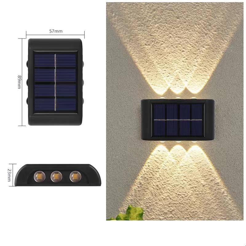 Solar Powered Garden Wall Light Outdoor Waterproof 6LED Beads Up Down Lamp for Street Terrace Fence Courtyard Wall Decoration