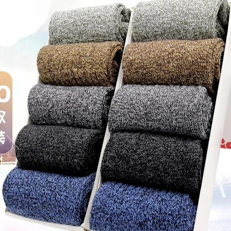 5Pairs Winter Men's Merino Wool Socks Super Thick Warm High Quality Harajuku Retro Snow Casual Antifreeze Cashmere Socks Men