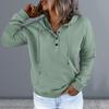 Women Fall Winter Hoodie Long Sleeve Loose Pullover Big Pocket Button Decor Drawstring Casual Soft Warm Hooded Elastic Cuff Lady