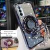 Glitter Magnetic Holder With Crystal Bracelet Case for Samsung Galaxy S25 FE S24 Ultra S23 S20 Plus NOTE 20 Ultra Cover