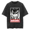 2026 Berserk Guts Anime Print Vintage Washed Adult T Shirt Men Black Distressed Short Sleeve Casual Tees