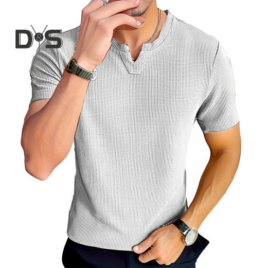 Tricou bărbați cu guler în V, mânecă scurtă, culoare solidă, Slim Fit, moale, respirabil, vară, casual, topuri, purtare zilnică