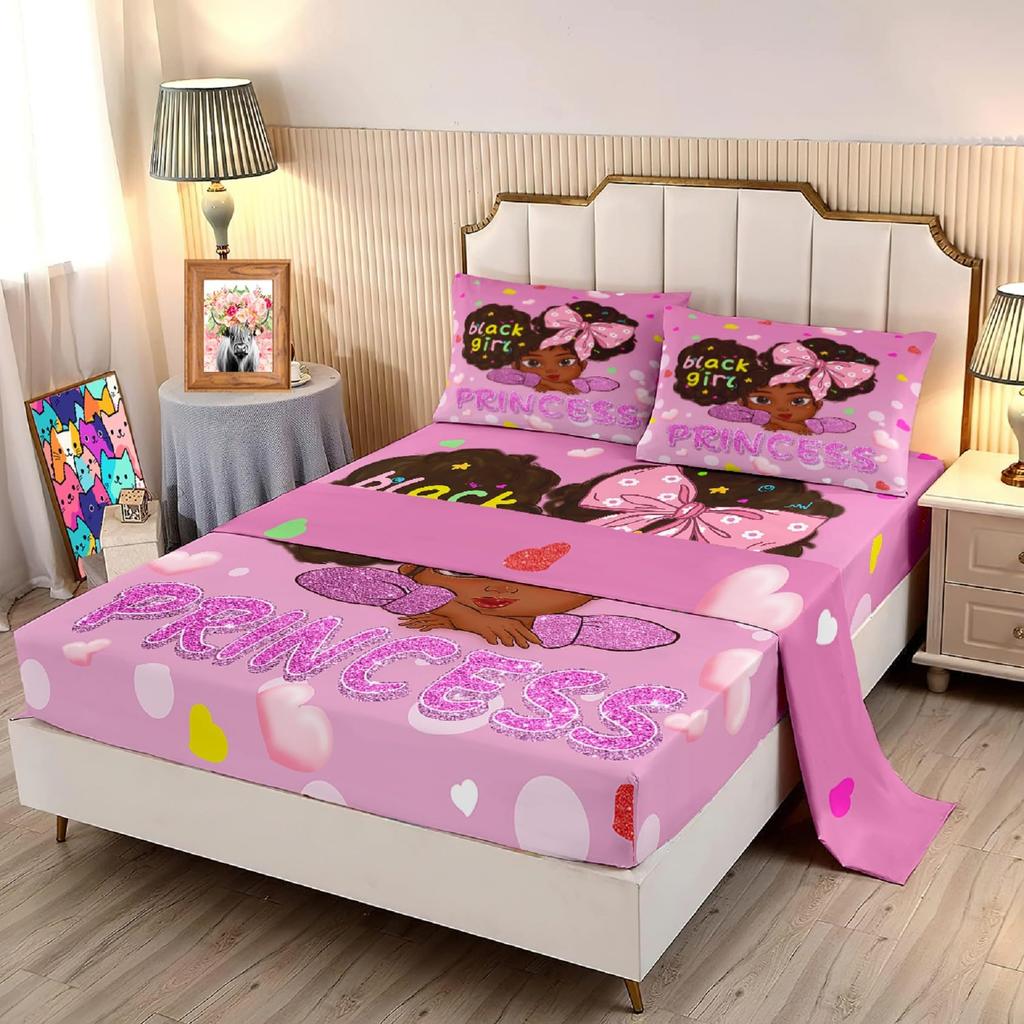 Cute Cartoon Cat Pattern Bed Hat Four-Piece Bedding Set Bedroom Dormitory Bedding Decoration