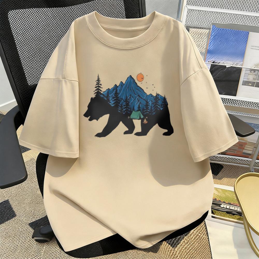 Bear Mountain Camping TShirt Mountain Forest Silhouette Nature Lover Unisex Unisex Streetwear Tops Summer Cotton Casual Shirt