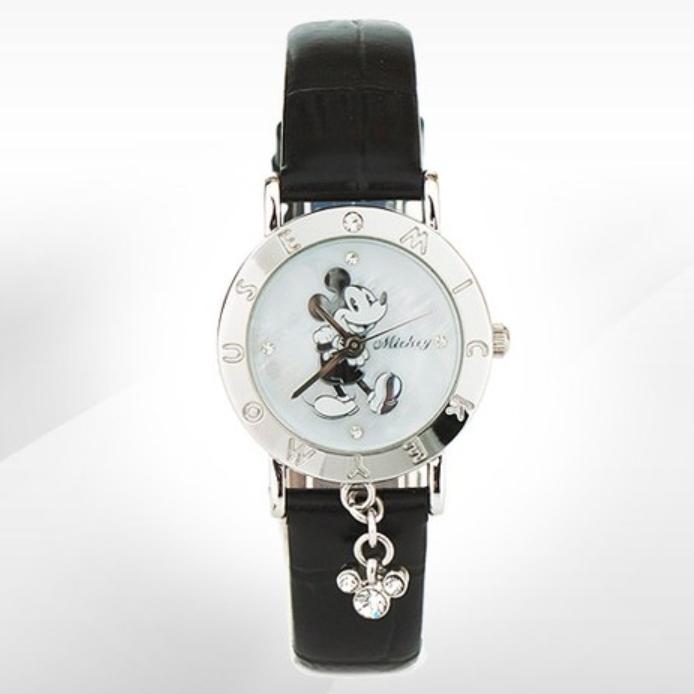 Disney Women's Mickey Mouse Character Charm Leather Band Watch (2 Colors)