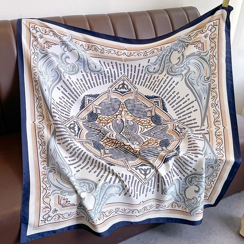 Spring and Autumn New Fashion 91 Square Scarf Women's Silk Scarf Foreign Style Shawl Neck Protection External Decorative Scarf Scarf