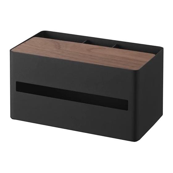 Yamazaki Jitsugyo Thick Compatible Tissue Case & Remote Control Stand Brown W26 X D14.2 X H13.5cm RIN Movable Divider Multifunctional Storage Box