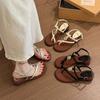 Fashion Sandals Women's 2025 New Thin Strap Toe High Heel Sandals Summer Vacation Style Metal Buckle Thick Heel Roman Shoes