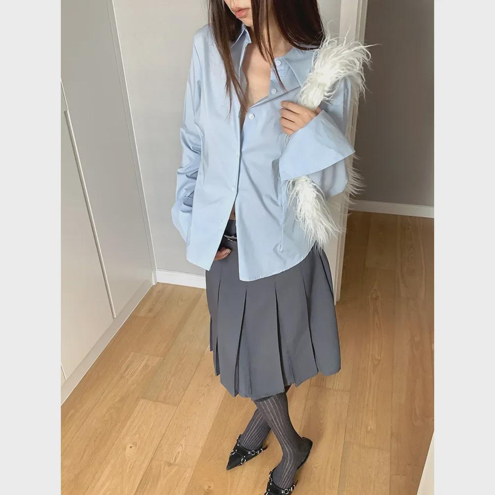 Dorothy Kleidung Koreanischer Stil Langärmeliges Hemd für Damen mit gekräuseltem Kragen