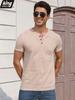 Men's Cotton T-shirt Fashion Button Design Breathable Solid Color Short-sleeved Henley Neck Tops Slim Fit Cozy Male Casual Tees