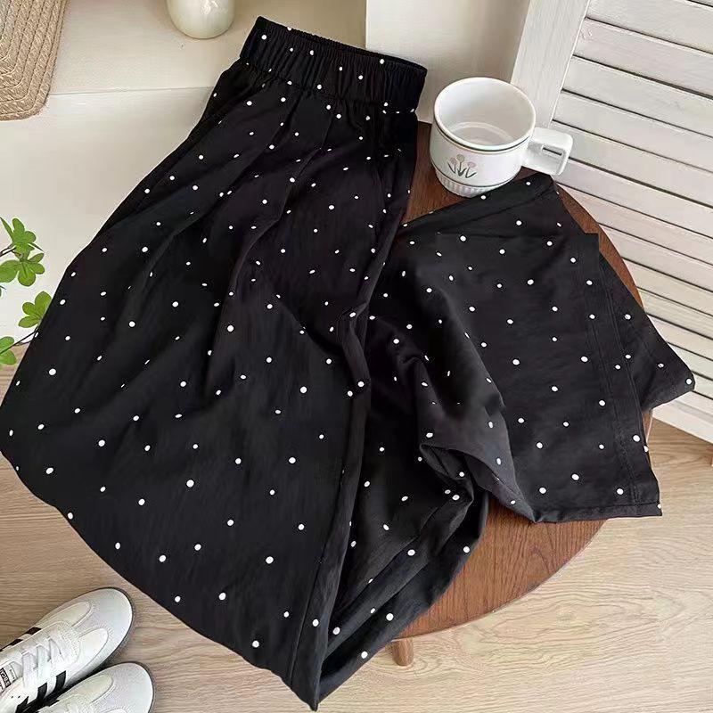 

Summer Polka Dot Wide-Leg Yamamoto Pants: Women s Loose, Slimming, Drapey, Floor-Length Casual Pants S [Below 100 lbs]