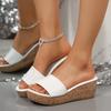 Zomer nieuwe witte sleehak slippers dames, één band met dikke zolen muffin sandalen, verhogende waterdichte tafel sandalen