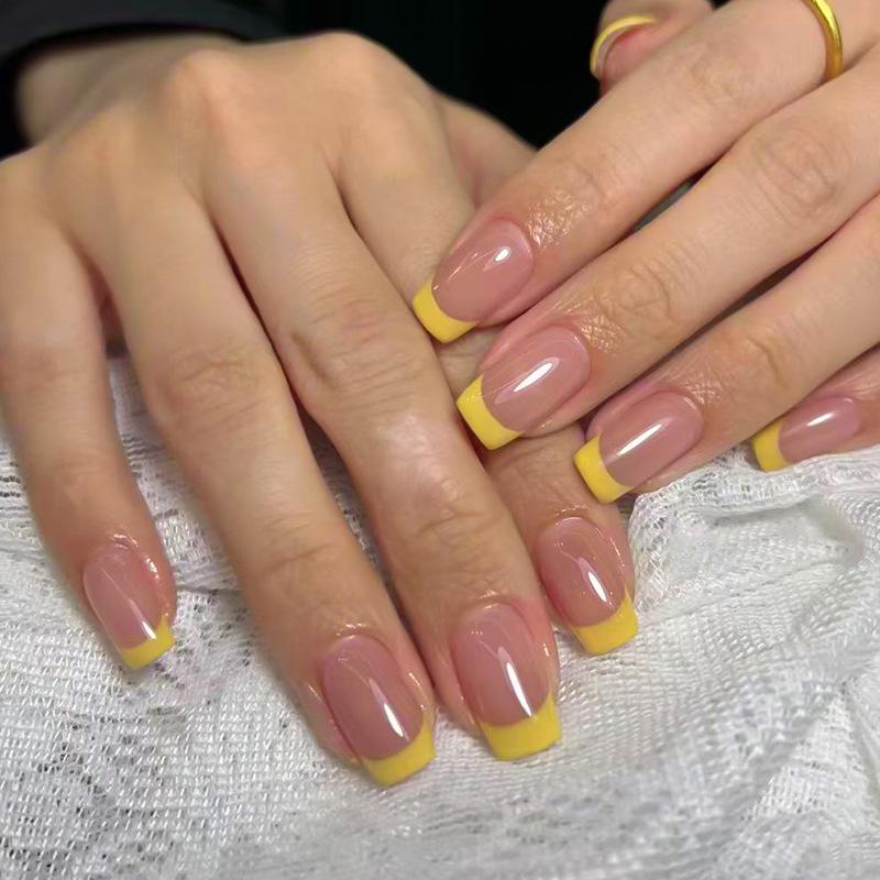 Fresh yellow bright vitality French fashion, wind removable wear armor 24 pieces press on nails