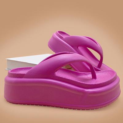 EVA Thick Bottom Flip Flops for Women's Summer Height Increasing Slippers, Fashionable Outerwear, Simple Clip On Sandals, and Sponge Heels