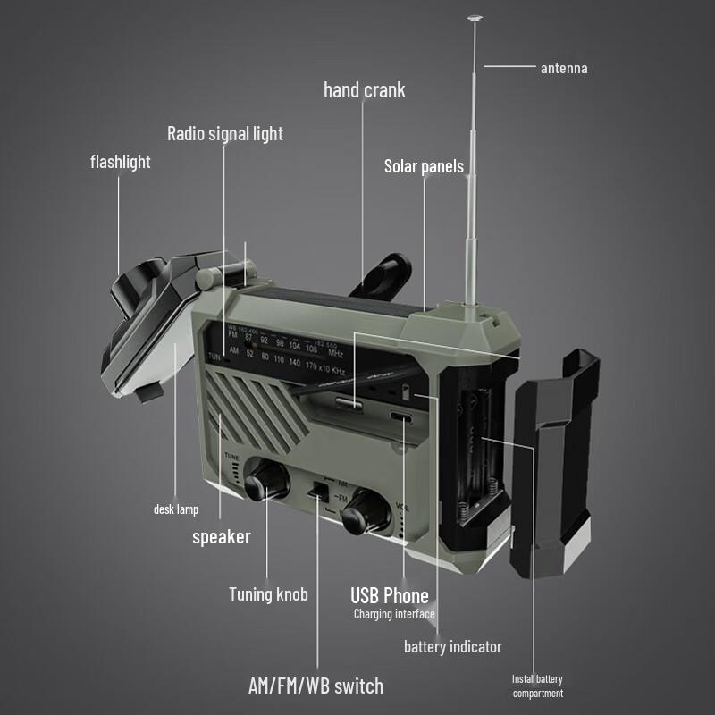 Jujingyang Multi-function Emergency Hand-Crank Flashlight Radio