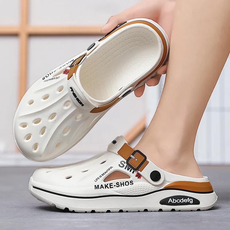 Fashion Summer Men Clogs Non-slip Thick-soled Casual Shoes Outerwear Beach Soft-soled Baotou Slippers Men's Slippers Sandals