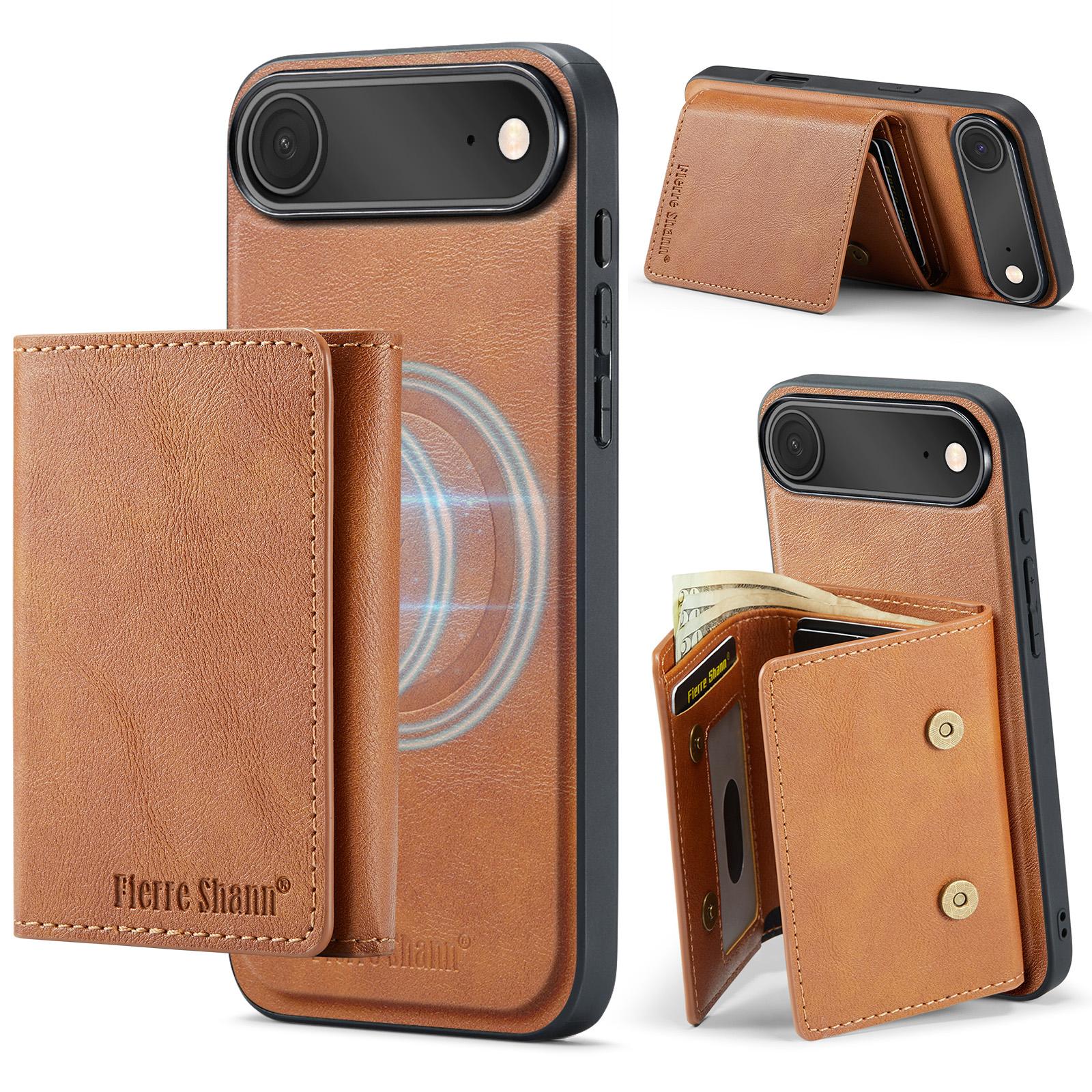

FIERRE SHANN FS030 For iPhone Air Magnetic Case Tri-Fold Wallet Leather Back Cover with Card Holder