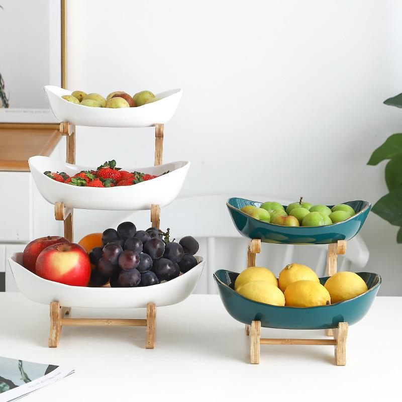 Multi-layer Fruits Vegetables Fruits Bamboo and Wood Best Rack Ceramic Creative Design Double-layer Snacks Snacks Home Use Living Room Dry Storage