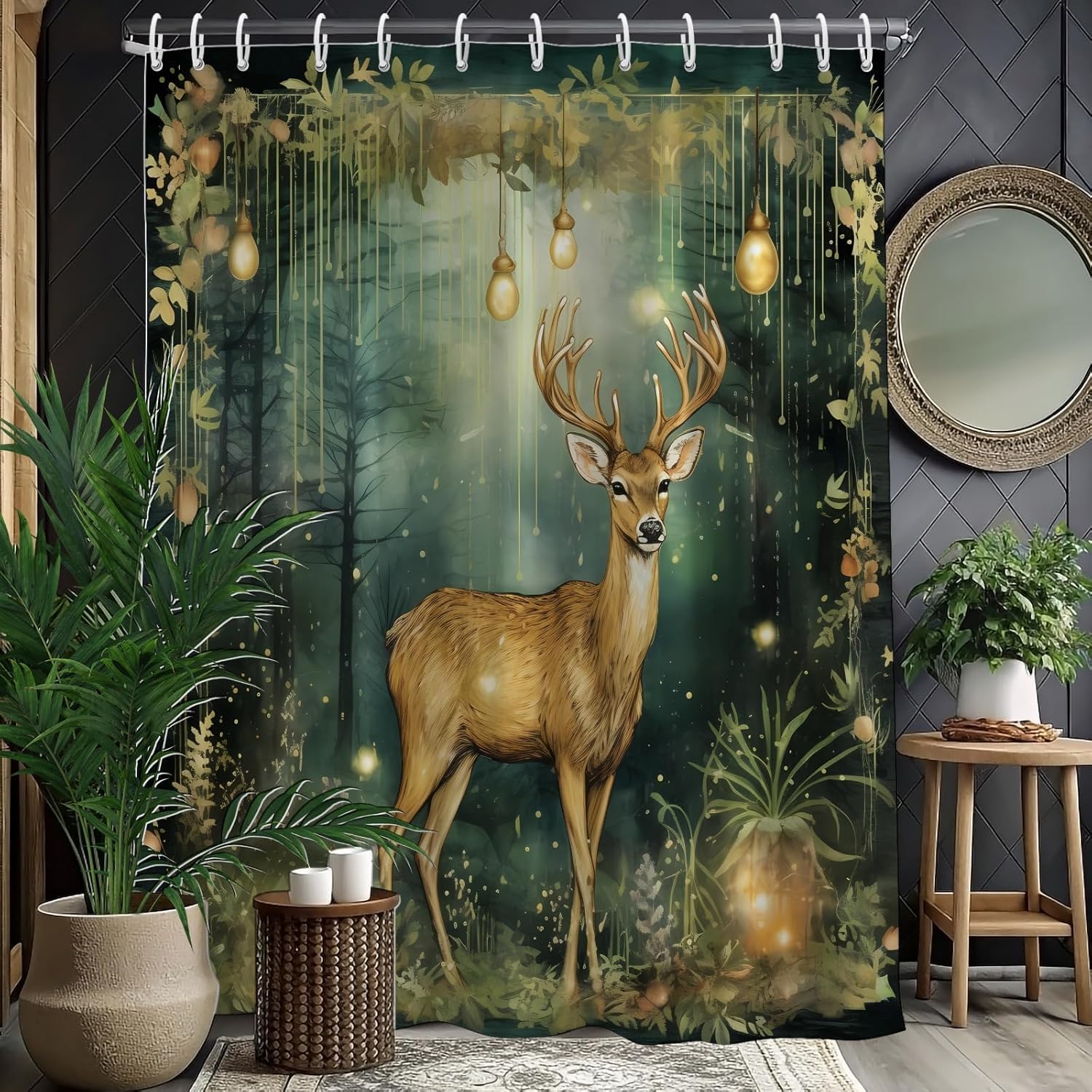 

Cute Green Mushroom Shower Curtains, Funny Plant Botanical Bath Curtains, Mushroom Bathroom Decor, Waterproof Polyester W60H190(CM)-1 Pcs