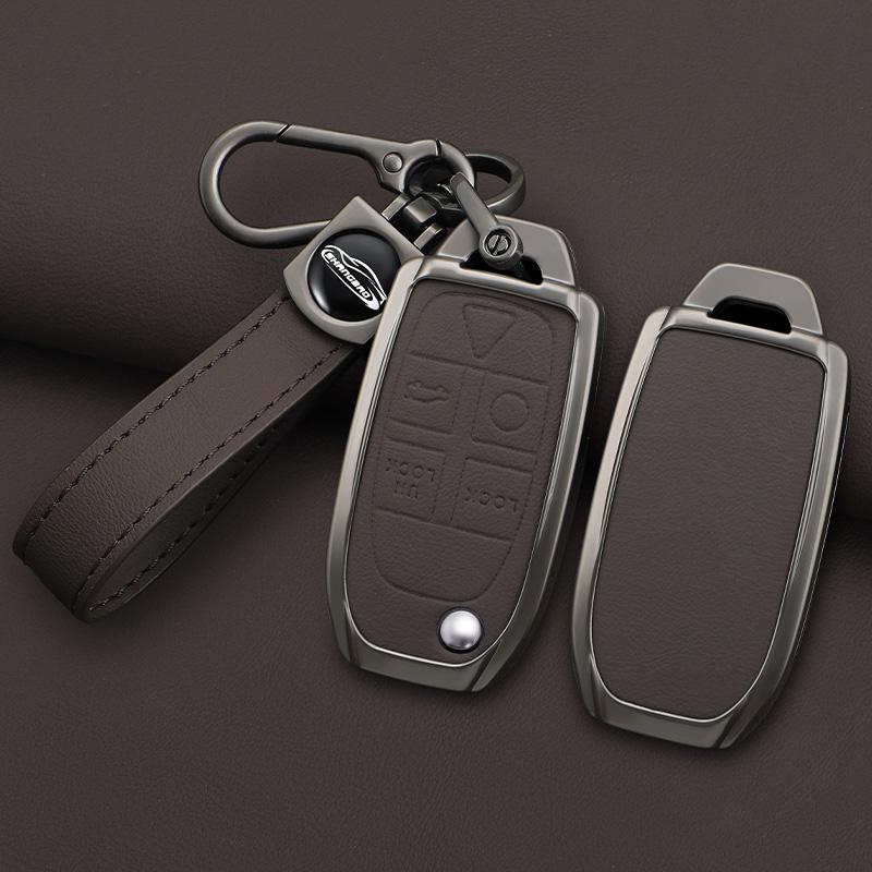 Zinc Alloy Leather Car Key Case for Volvo XC90 XC70 S80 S60 S40 V70 V50 C30 C70 5 Buttons Remote Cover Shell Keychain Accessorie
