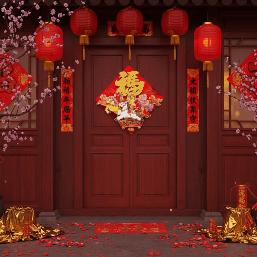 Traditional 2026 Horse Year Door Sticker Chinese Style 3D Fu Character Spring Festival