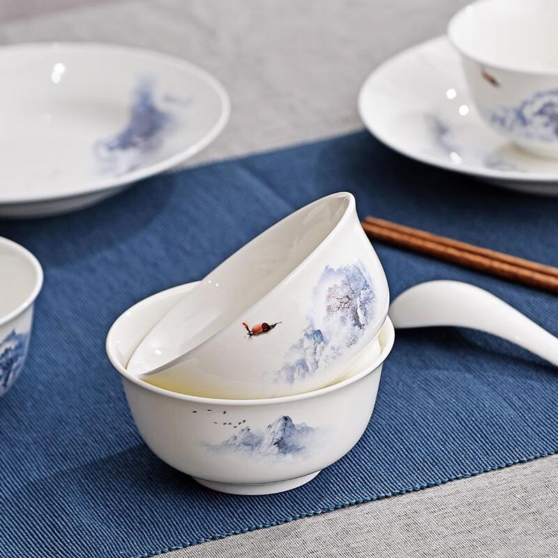 Jingxun 14-Piece Snow Mountain Ceramic Dinnerware Set