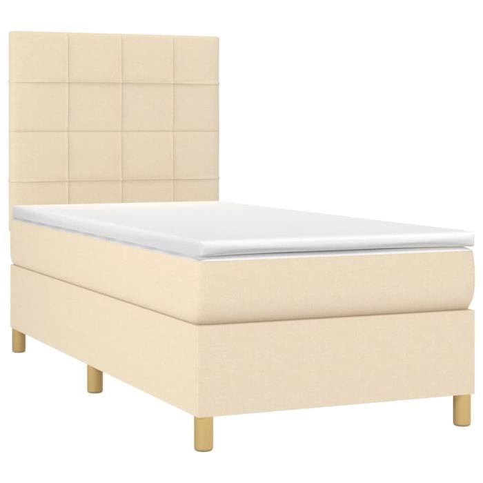 3142318 vidaXL Lit à sommier tapissier avec matelas Crème 100x200 cm Tissu