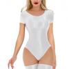 Bodysuit Sexy Jumpsuit Halloween Gymnastics Slimming Thin Swimsuit [MANJIAMEI] Women's Short-Sleeved Leotard, Sheer, Glossy, Top, See-Through,