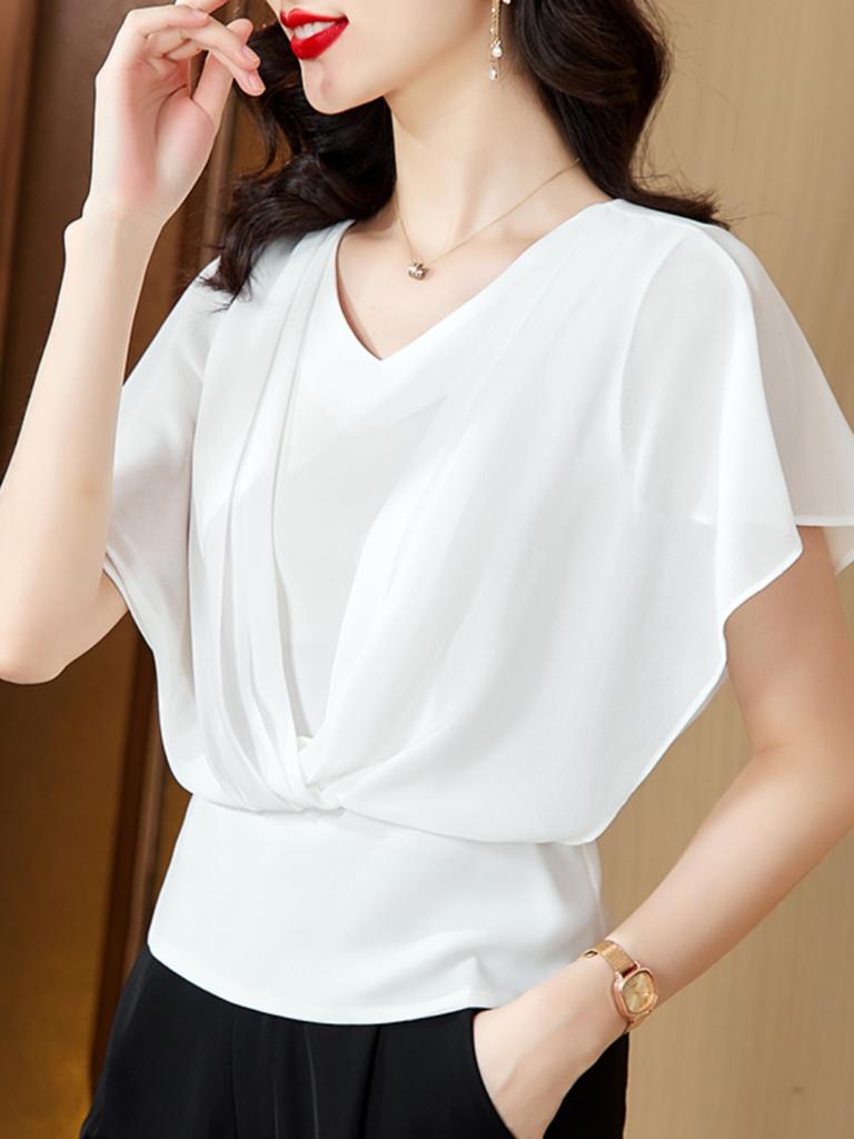 Elegant Pretty Chiffon Shirt Female Summer Thin Small Shirt Versatile Thin High-grade Short-sleeved Blouse