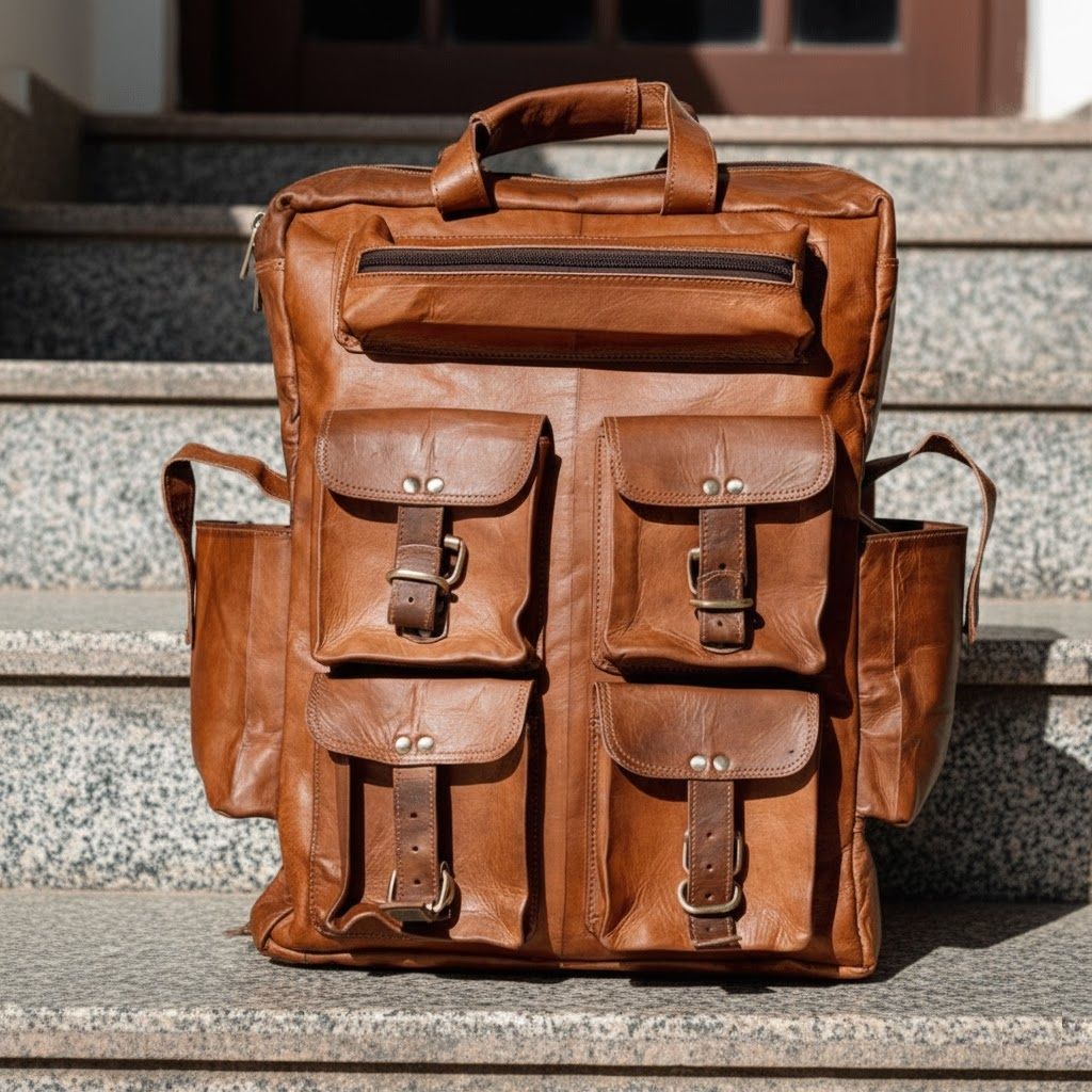 

Очень большая мужская кожаная сумка-рюкзак Luagge Travel Weekend Backpack Bag (7 карманов) 18 X 13 X 7 inches коричневый