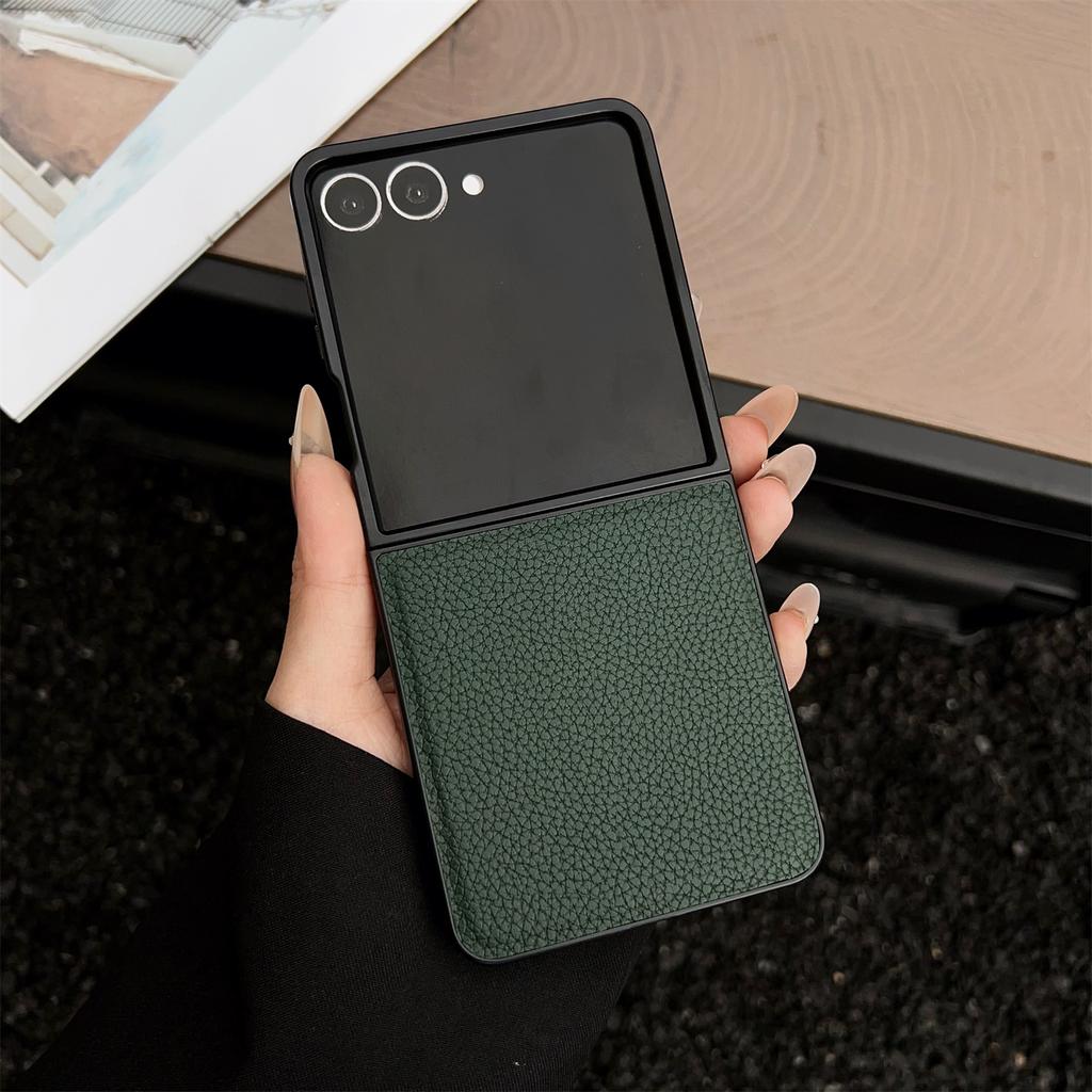 For Samsung Galaxy Z Flip7 5G Case Litchi Texture PU Leather+PC Foldable Phone Cover