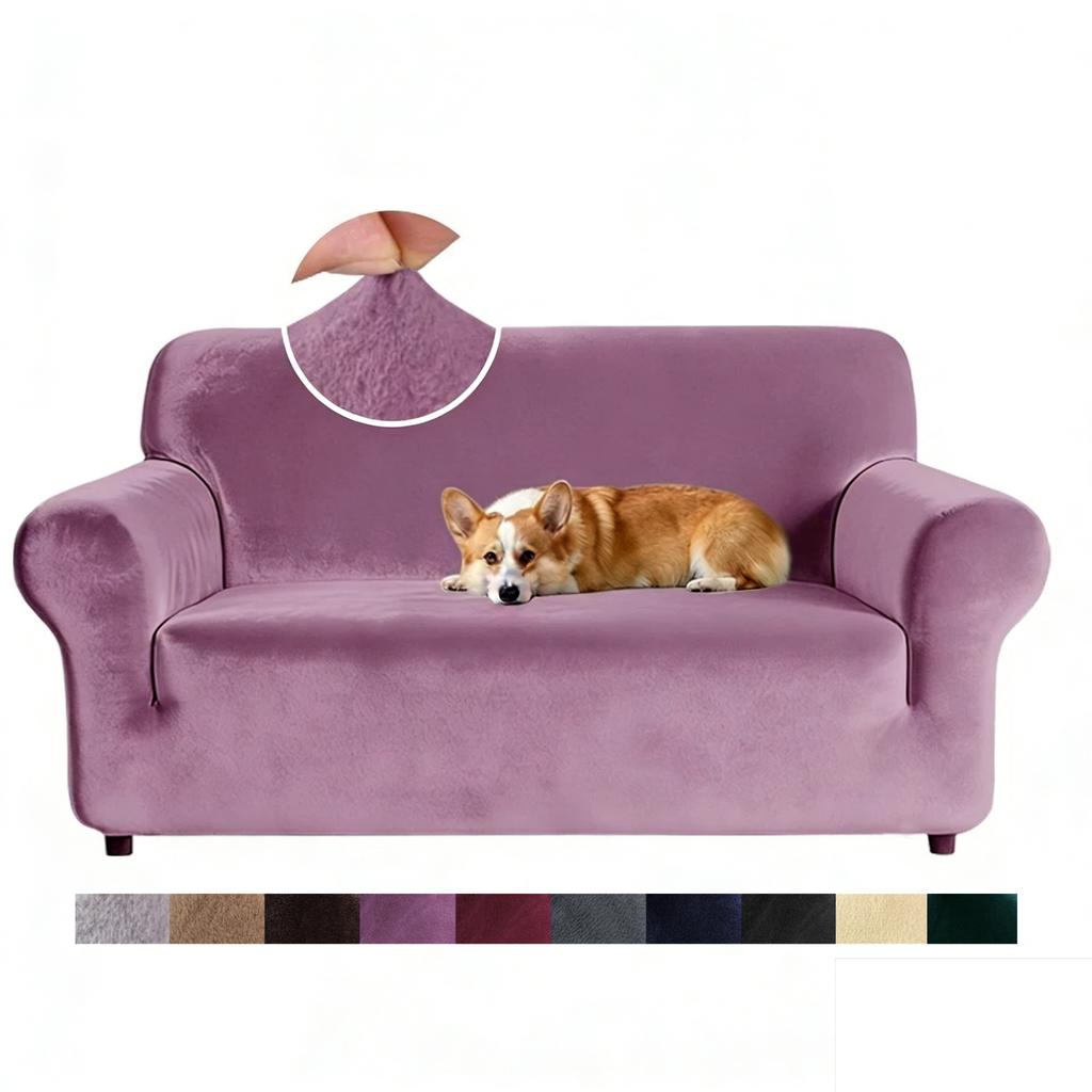Stretch Velvet Sofa Covers for 1/2/3/4 Seater Couch Covers Thick Soft Plush Sofa Slipcover for Living Room Furniture Protector