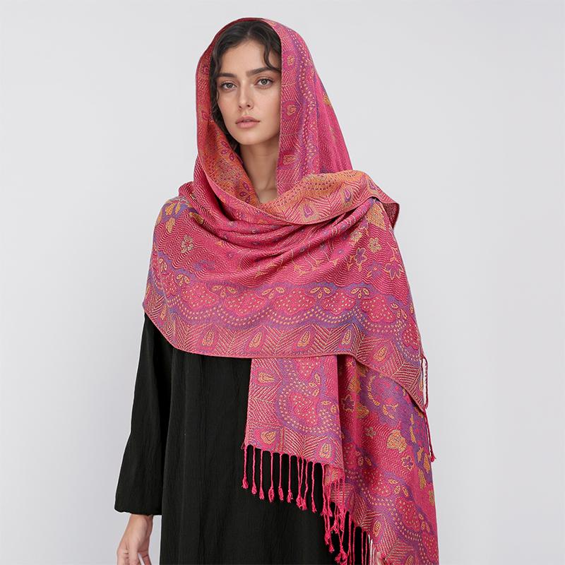 Paisley Pashmina Shawl Scarf Women Jacquard Cashew Printed Scarves Flowers Borders Female Tassel Blanket Wraps Ethnic Shawls