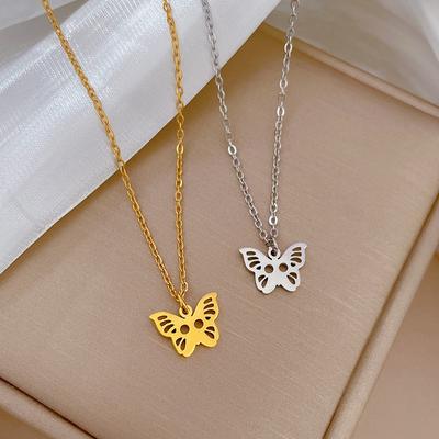 Titanium Steel Empty Butterfly Personality Minimalist Wind Furnace Real Gold Necklace Female Collarbone Chain With