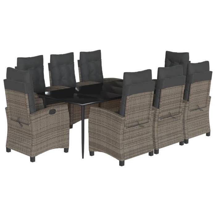 VidaXL Ensemble à Manger de Jardin avec Coussins 9 pcs, Table et Chaises avec Dossier Réglable, Meubles d'Extérieur, 3212790