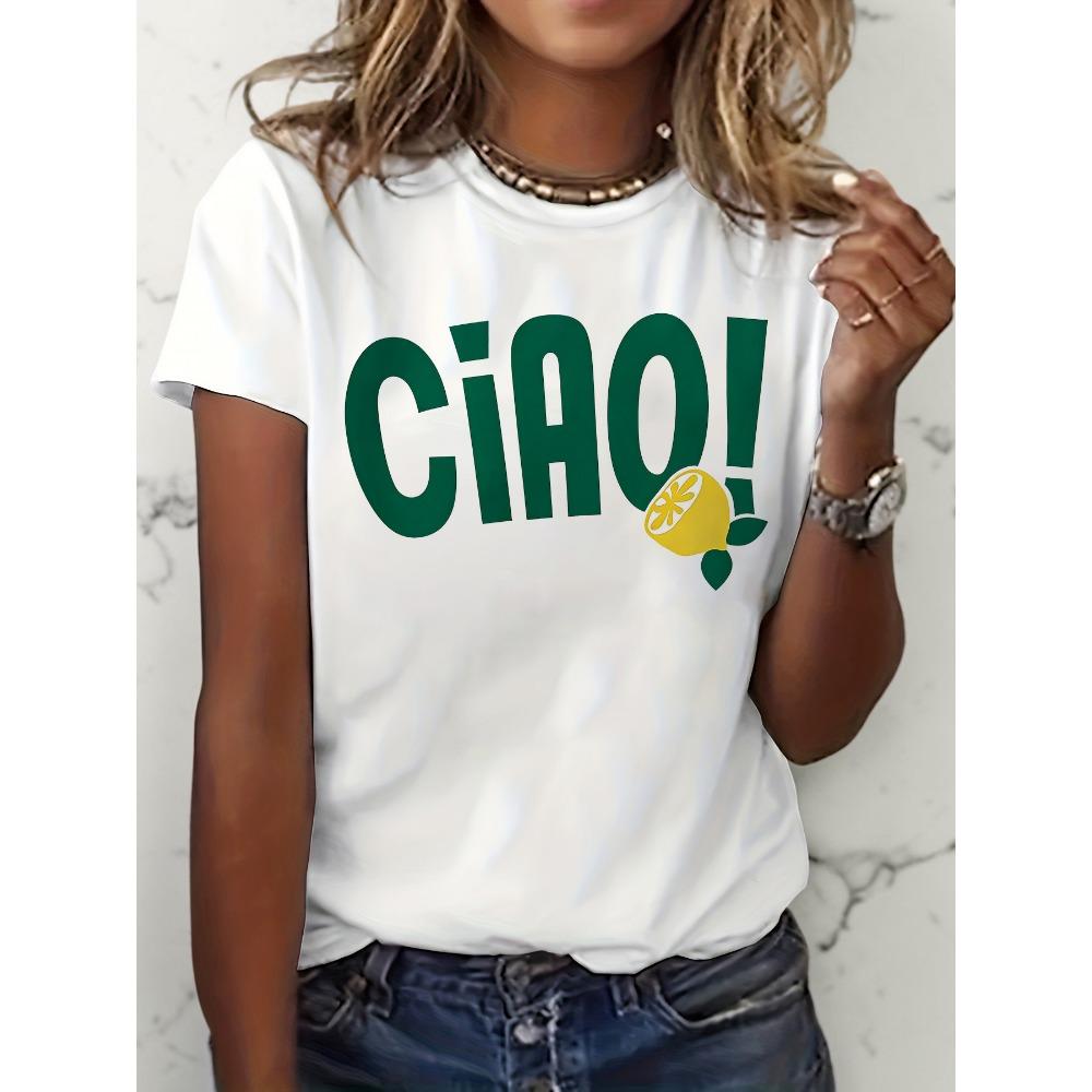 Короткая футболка с принтом лимонов, повседневная, с круглым вырезом, ретро 2XS