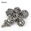 7 Pcs White Leaf Flower Metal Dice Hollow Metal Polyhedral Dice Set Suitable For Role-Playing Dice PropBoard Game Gift