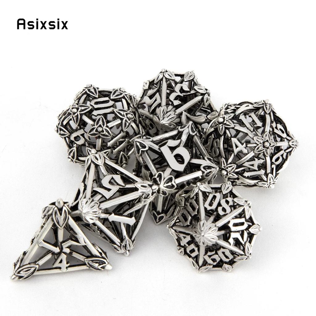 7 Pcs White Leaf Flower Metal Dice Hollow Metal Polyhedral Dice Set Suitable For Role-Playing Dice PropBoard Game Gift
