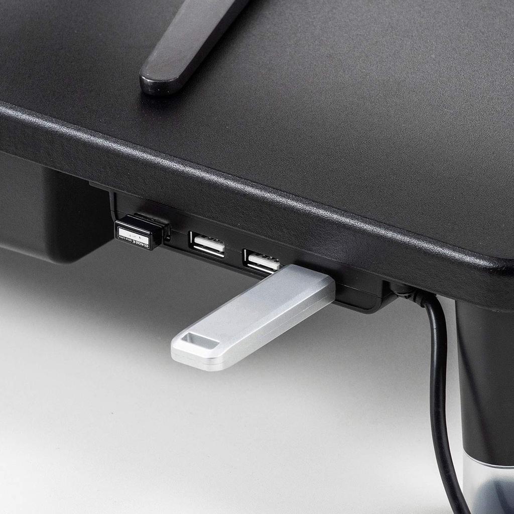 SANWA SUPPLY Desk Rack X with 4 USB Hubs and Height Black (W590 D240mm) Drawer, 2-Stage Adjustment, MR-LC805BK
