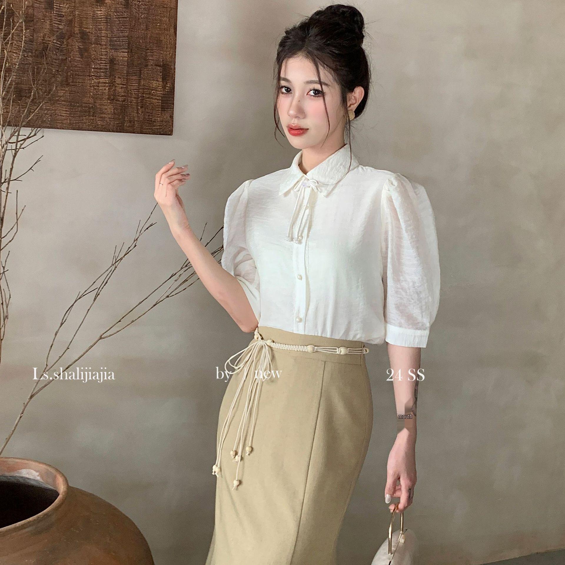 

LS Сладкий и элегантный топ с коротким рукавом - Юбилейное издание к 25-летию, Универсальная летняя женская рубашка Small абрикосовый