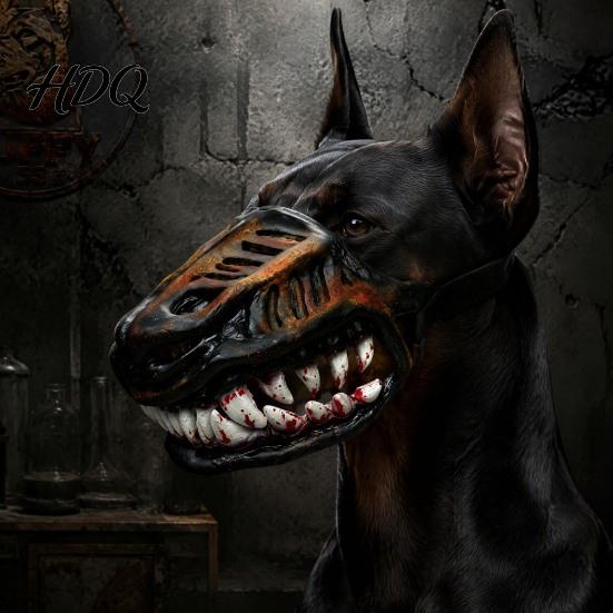 Themed Party Dog Attire Hell Hound Muzzle for Dogs Scary Natural Latex Beast Costume Mask Hellhound Headgear Dogs with Adjustable Straps Halloween