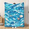 1pc Flannel Blanket Seashells Waves And Starfish Design Soft Comfortable And Warm Suitable for All Seasons Beautiful Printed Desig