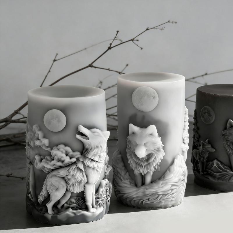 Premium Silikon 3D Wolf Zylinder Kerzenform für handgemachte Seife, Säulenkerzen und künstlerische Harz-Kreationen Bastelprojekte