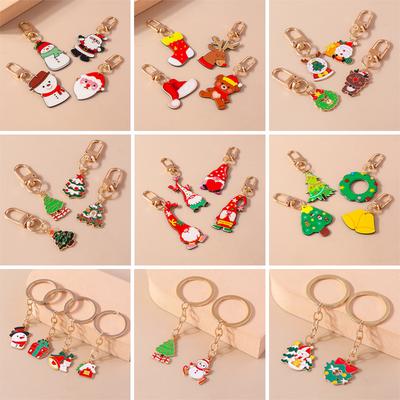 Cute Enamel Snowman Keychain Christmas Tree Elk Santa Clause Keyring Pendants for Handbag Decor DIY X'mas Gifts Accessories