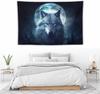 Mystic Wolf & Moon Tapestry,Night Forest with Glowing Full Moon & Gray Wolf Print,Wall Hanging for Dark & Nature Aesthetic Decor