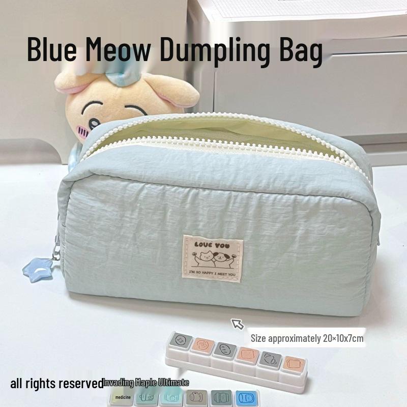 Inspired Style Blue Cat Pencil Case - Large Capacity for Middle and Primary School Girls