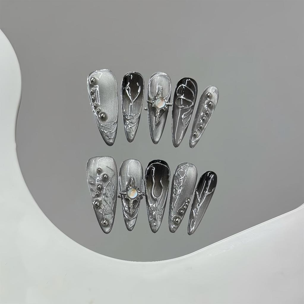 10PCS Fake Nails Long Pointed Press On Nails Mechanical Style Long Press On Nails For Daily Party Wear